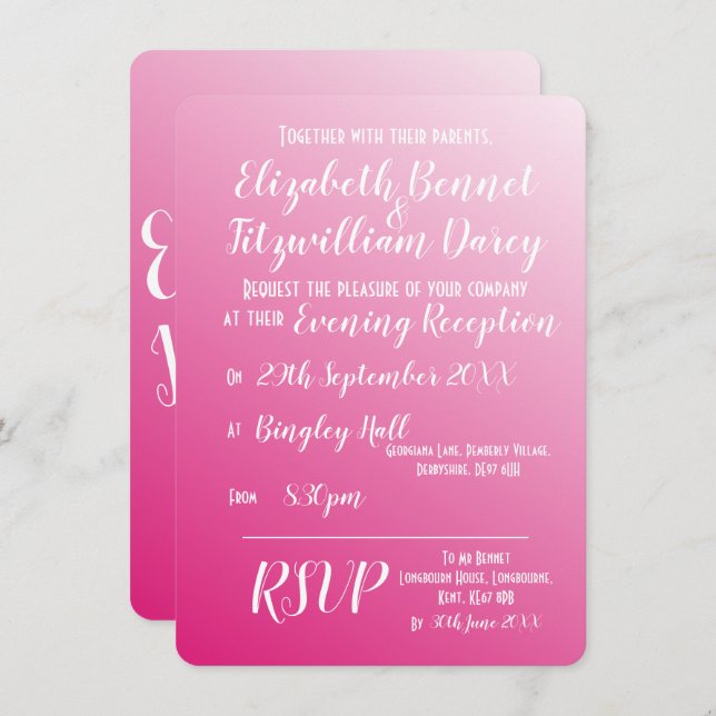 Elegant Bright Pink Evening Invitation (Front/Back)