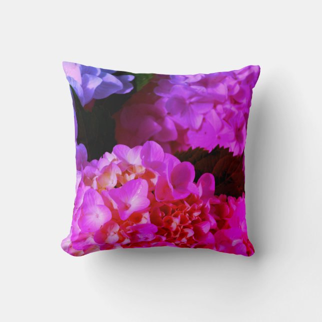 Elegant bright pink floral Fuchsia Pink Hydrangeas Cushion (Front)