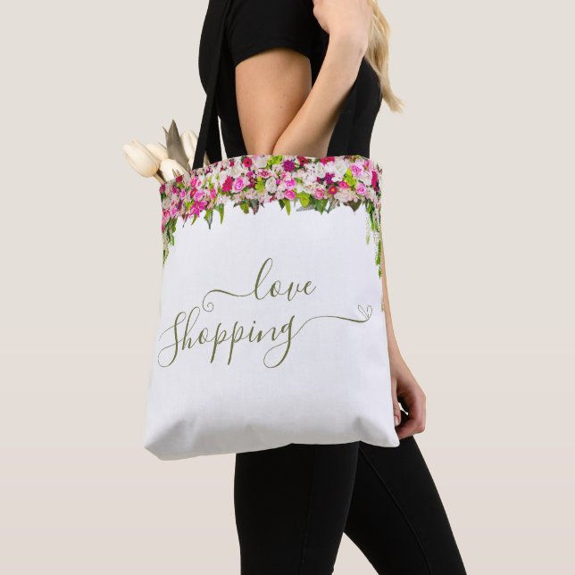 Elegant Bright Pink Floral minimalist  Tote Bag (Close Up)
