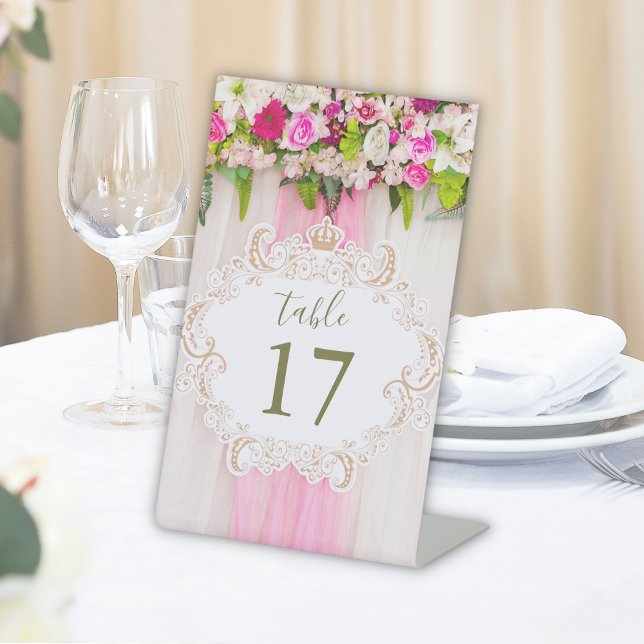 Elegant Bright Pink Floral Table Number Sign (Creator Uploaded)
