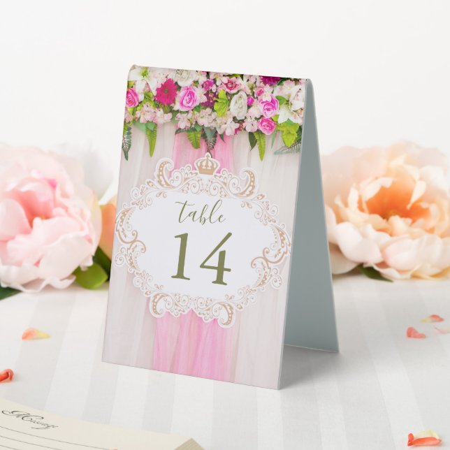 Elegant Bright Pink Floral Table Number Sign (In SItu (Wedding))