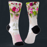 Elegant Bright Pink Floral Wedding Mrs. Socks<br><div class="desc">Elegant Bright Pink Floral Wedding socks.
Personalised socks make a unique wedding gift for the new Mrs! This minimalist floral design with custom text that can be personalised with the last name.
Do you have specific personal design wishes? Feel free to contact me blackflyoleg@gmail.com</div>