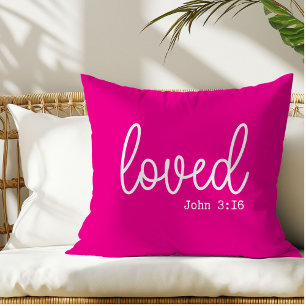 Elegant Bright Pink Loved Quote Throw Pillow