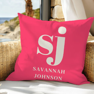Elegant bright pink monogram initials cushion