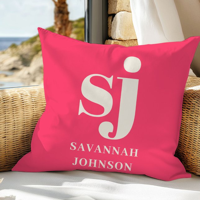 Elegant bright pink monogram initials  cushion (Creator Uploaded)