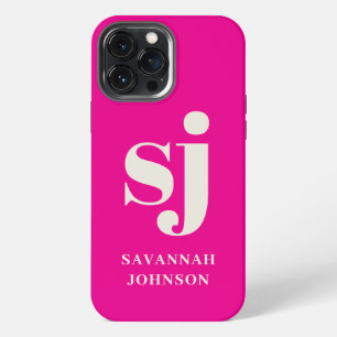 Elegant bright pink monogram initials iPhone 13 pro max case