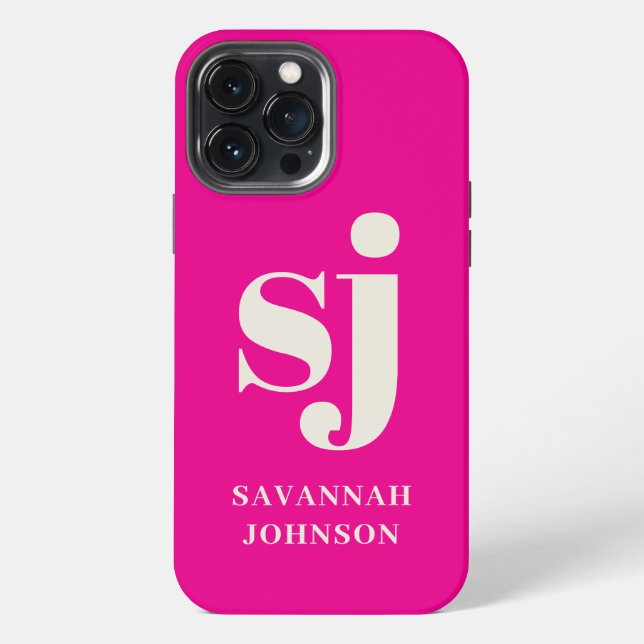 Elegant bright pink monogram initials  iPhone case (Back)