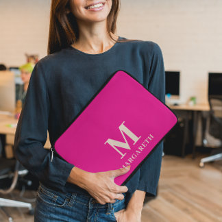 Elegant Bright Pink Monogram Laptop Sleeve