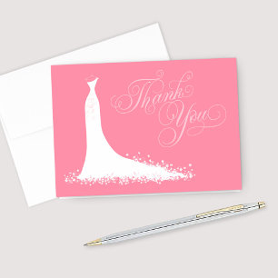 Elegant Bright Pink Wedding Gown Bridal Shower Thank You Card