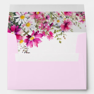 Elegant Bright Pink Wildflowers Floral Wedding Envelope