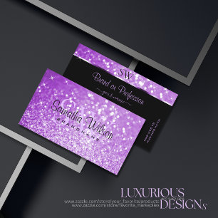Elegant Bright Purple Glitter Spark Stars Initials Business Card