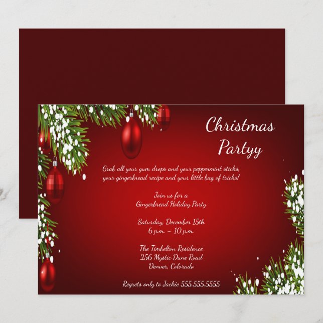 Elegant Bright Red Christmas Party Invitation (Front/Back)