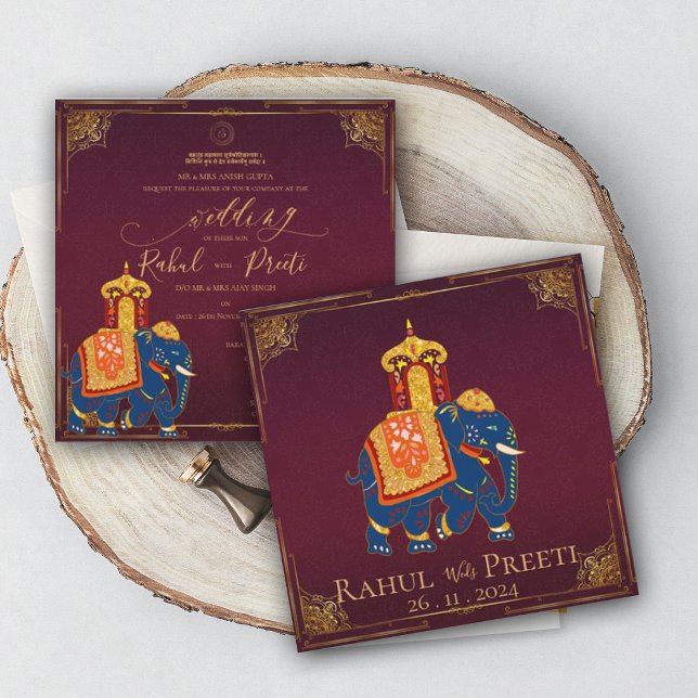 Elegant Bright Red Gold Indian Wedding Invitation (Elegant Bright Red Gold Indian Wedding Invitation)