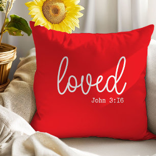 Elegant Bright Red Loved Quote Throw Pillow