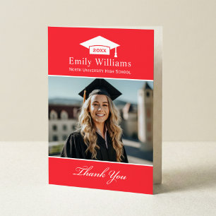 Elegant Bright Red Personalised Graduation Photo Thank You Card