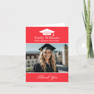 Elegant Bright Red Personalised Graduation Photo Thank You Card