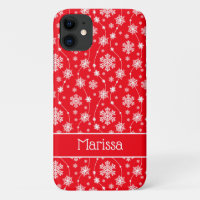 Elegant Bright Red Winter White Snowflake Pattern