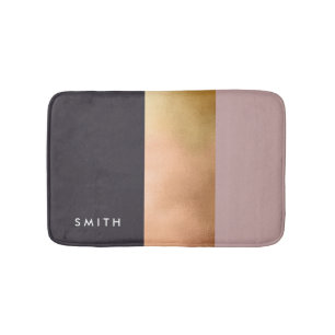 elegant bright rose gold pink grey colour block bath mat