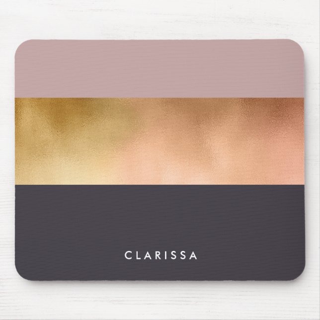 elegant bright rose gold pink grey colour block mouse pad (Front)