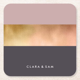 elegant bright rose gold pink grey colour block square paper coaster