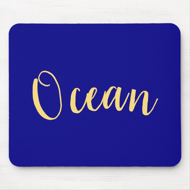 Elegant Bright Royal Blue Nautical "Ocean" Script Mouse Pad (Front)