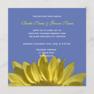 Elegant, bright  sunflower in blue, wedding invite