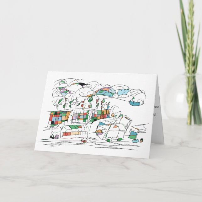 Elegant Bright Whimsical Train  Thank You Card (Front)