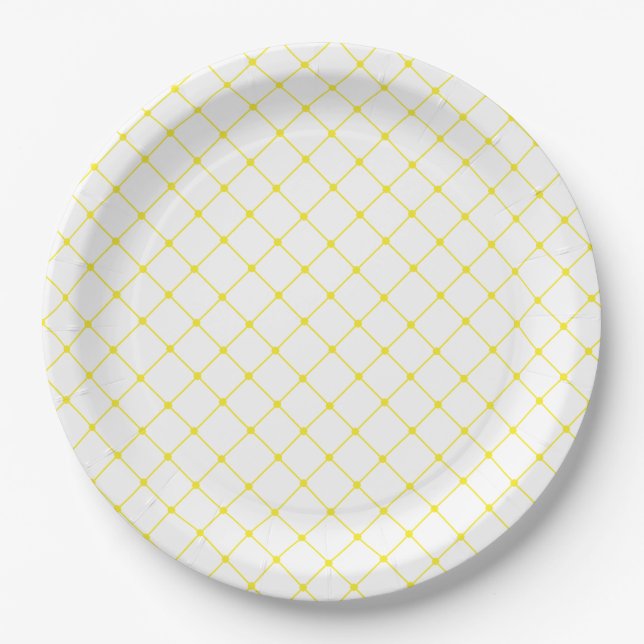 Elegant Bright Yellow Trellis Pattern Paper Plate (Front)
