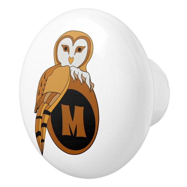 Elegant British Barn Owl Monogram Ceramic Knob (Right)