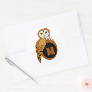 Elegant British Barn Owl Monogram Classic Round Sticker