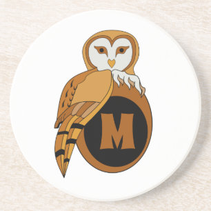 Elegant British Barn Owl Monogram Coaster