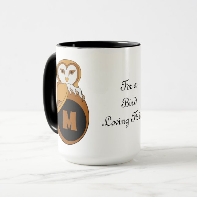 Elegant British Barn Owl Monogram Mug (Front Left)