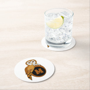 Elegant British Barn Owl Monogram Round Paper Coaster