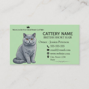 Elegant British Shorthair Blue Cat Cattery Business Card