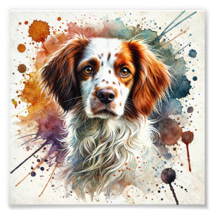 Elegant Brittany Spaniel Watercolor Art Photo Print