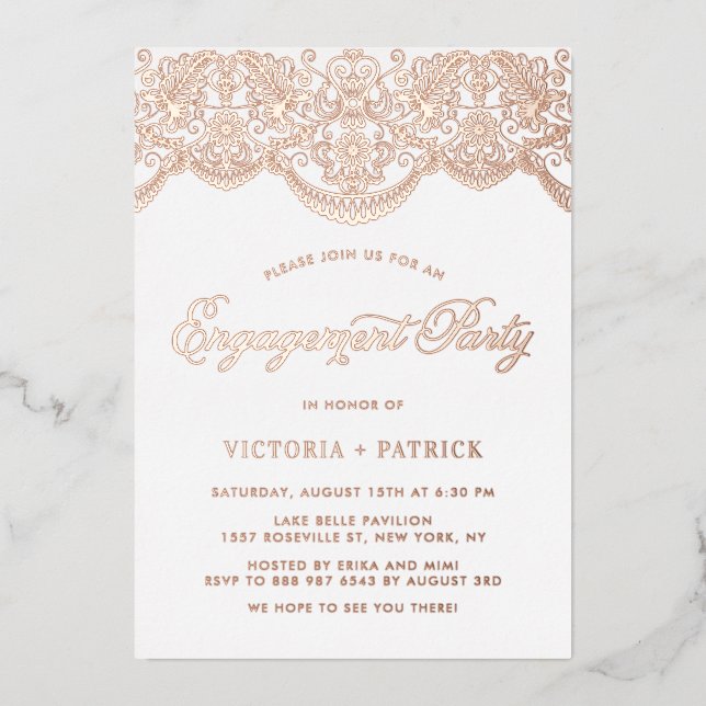 Elegant Brocade Lace Rose Gold Engagement Party (Front)