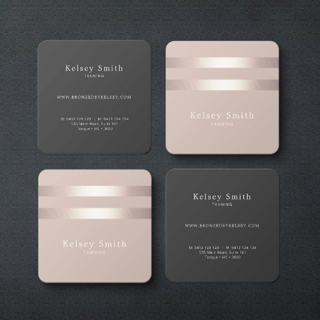 Elegant Bronze And Faux Gold Foil Stripe Square Business Card (Creator Uploaded)