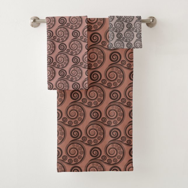 Elegant Bronze Brown Curly Swirls Towel Set (Insitu)