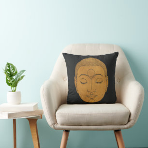 Elegant Bronze Buddha Zen Black Line Drawing Cushion