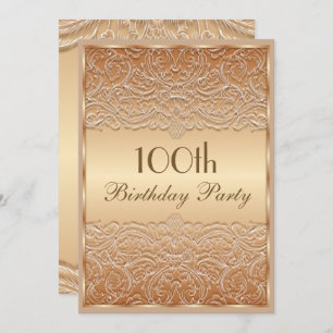 Elegant Bronze French Lace 100th Birthday Invitation