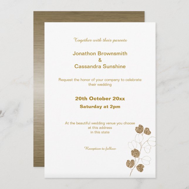 ELEGANT BRONZE GOLD EUCALYPTUS WEDDING  INVITATION (Front/Back)