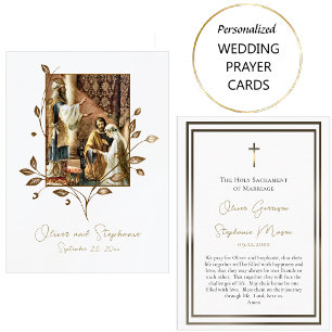Elegant Bronze Leaves Catholic Wedding Prayer Card