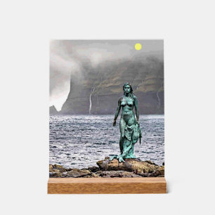 elegant bronze mermaid statue acrylic sign
