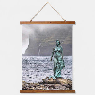 elegant bronze mermaid statue hanging tapestry
