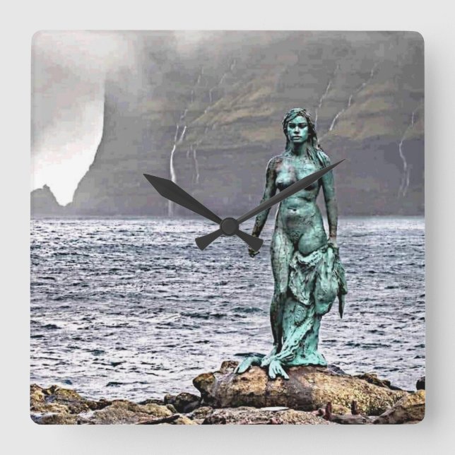 elegant bronze mermaid statue square wall clock (Front)