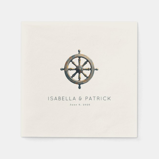 Elegant Bronze Nautical Wheel Napkin (Front)