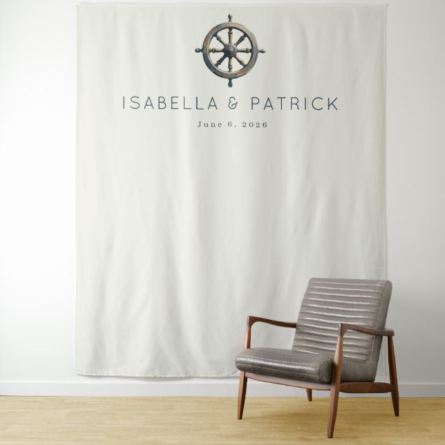 Elegant Bronze Nautical Wheel Tapestry (In Situ)