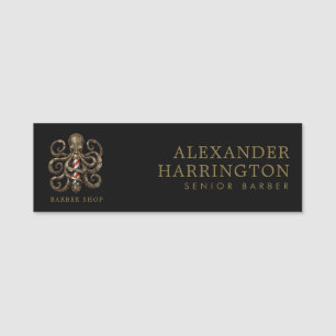 Elegant Bronze Octopus Barber Shop Logo Staff Name Tag