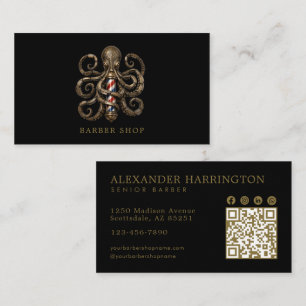 Elegant Bronze Octopus Barber Shop Qr Code Business Card