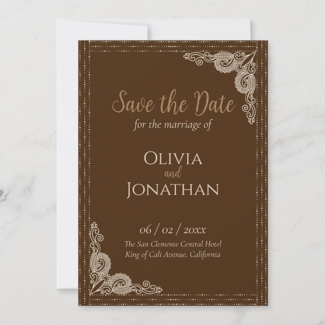 Elegant Bronze ornate Wedding Save the Date Invitation (Front)
